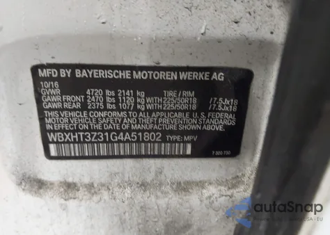 2016 BMW X1 xDrive28I from USA, damaged, VIN WBXHT3Z31G4A51802
